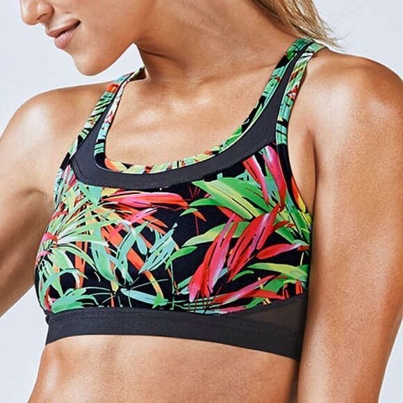 Fabletics Sports Bra Vibrant Tropical Floral Black Mesh Workout Small - Picture 1 of 10
